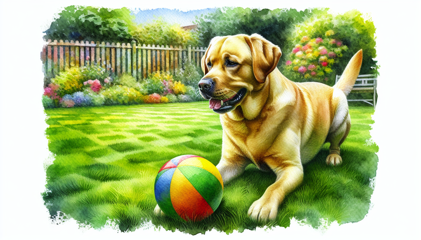 Labrador playing with a ball in the yard
