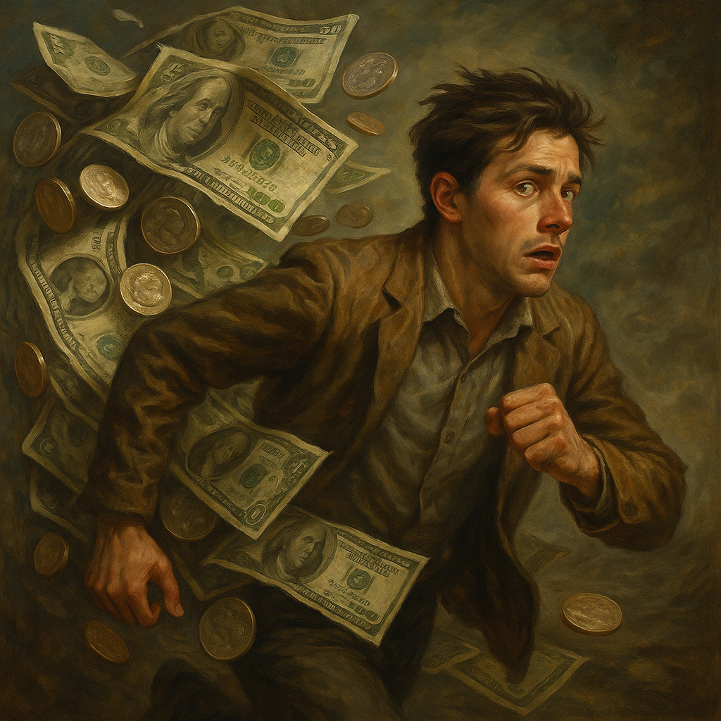 money chasing a young man